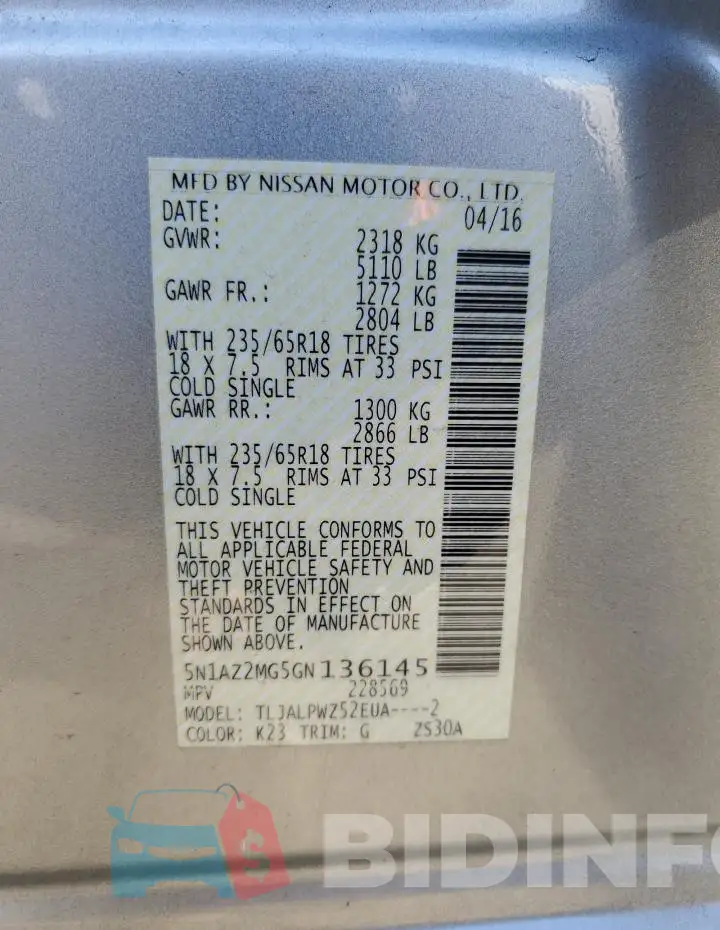 5N1AZ2MG5GN136145 Photo# 13