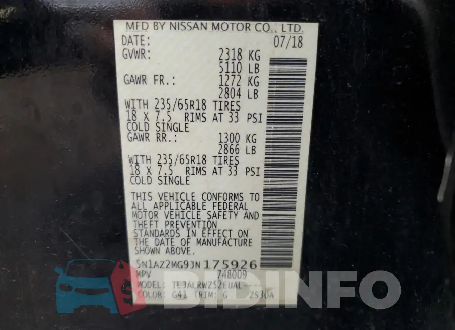 5N1AZ2MG9JN175926 Photo# 13