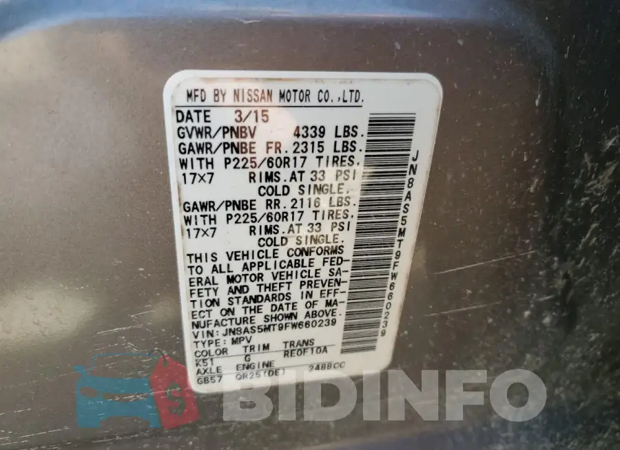 JN8AS5MT9FW660239 Photo# 14