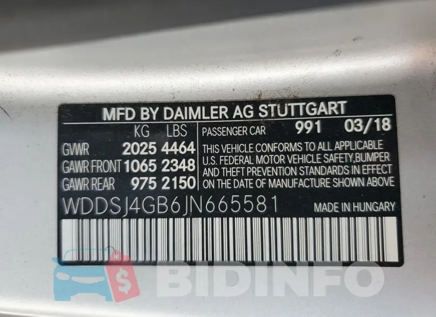WDDSJ4GB6JN665581 Photo# 13