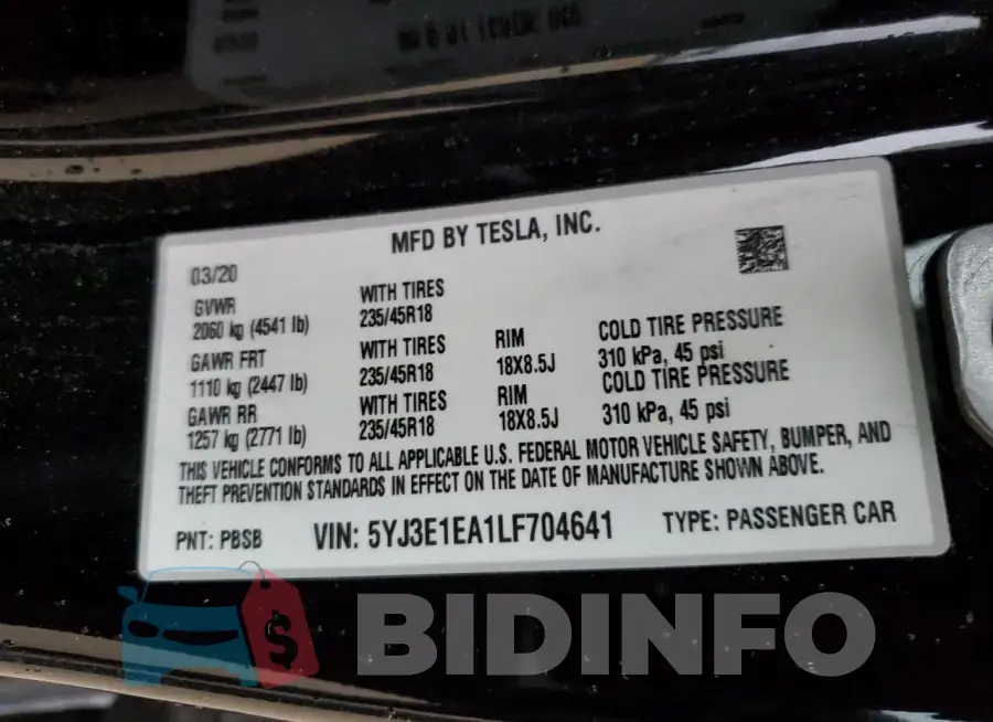 5YJ3E1EA1LF704641 Photo# 12