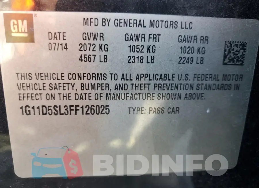 1G11D5SL3FF126025 Photo# 12