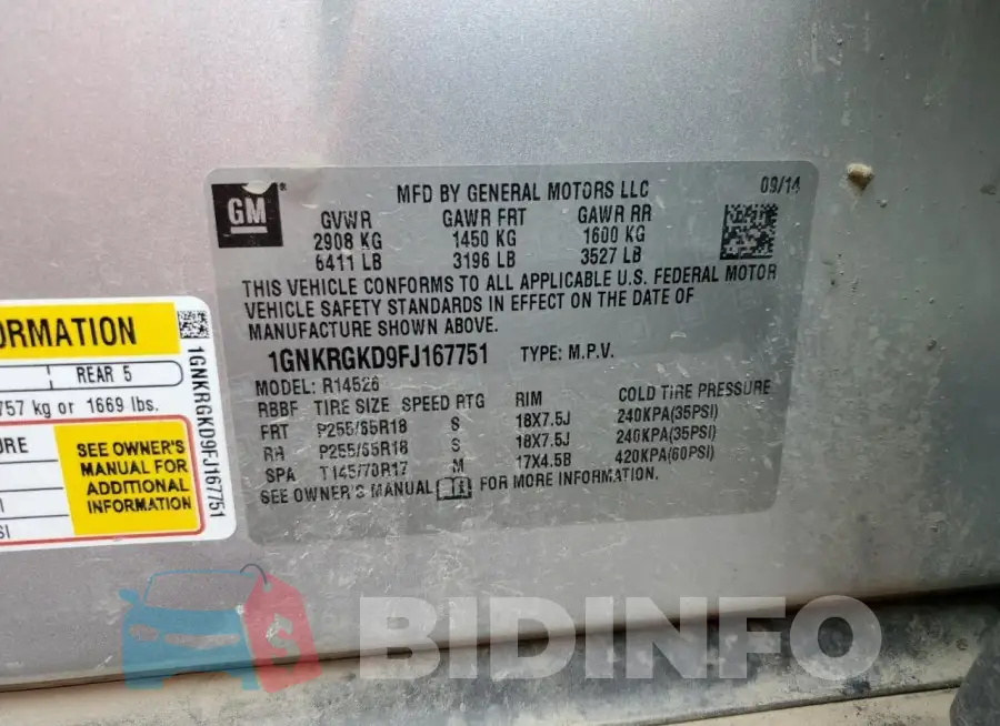 1GNKRGKD9FJ167751 Photo# 13