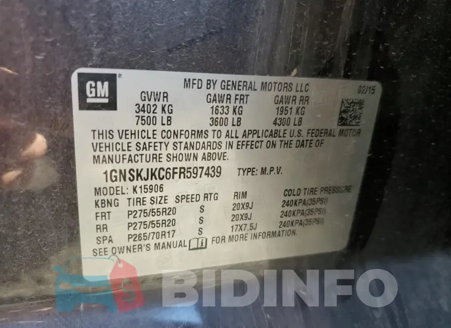 1GNSKJKC6FR597439 Photo# 13