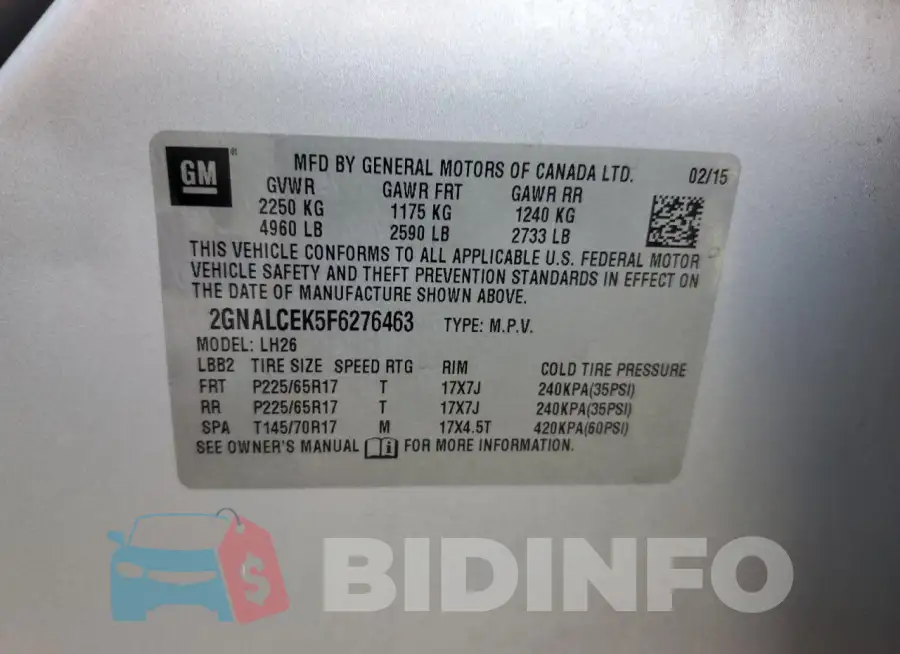 2GNALCEK5F6276463 Photo# 13