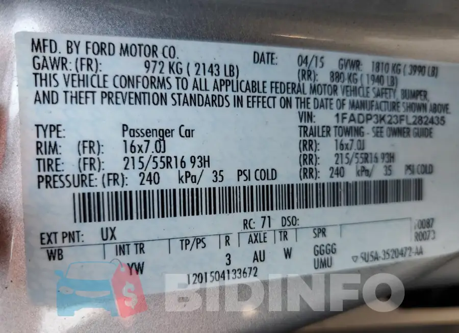 1FADP3K23FL282435 Photo# 12