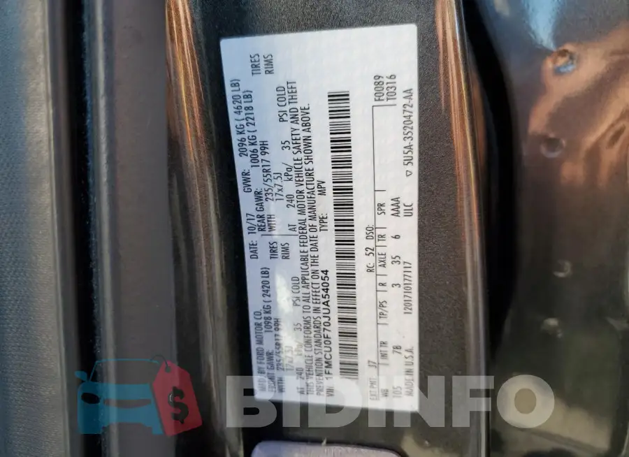 1FMCU0F70JUA54054 Photo# 13