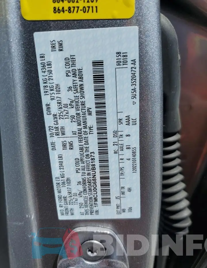 1FMCU0G68NUB81873 Photo# 13