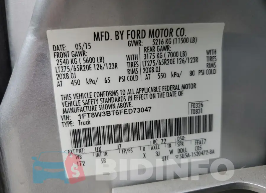 1FT8W3BT6FED73047 Photo# 12