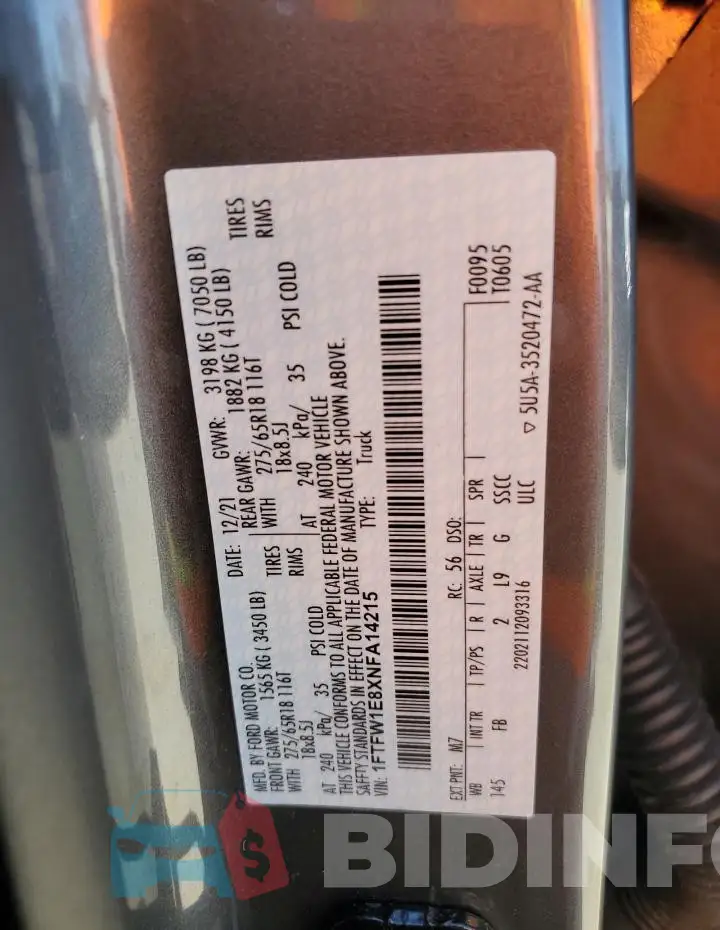 1FTFW1E8XNFA14215 Photo# 12
