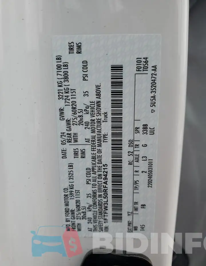1FTFW3L50RFA94215 Photo# 13