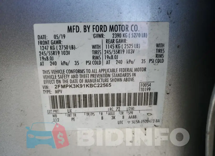 2FMPK3K91KBC22565 Photo# 12