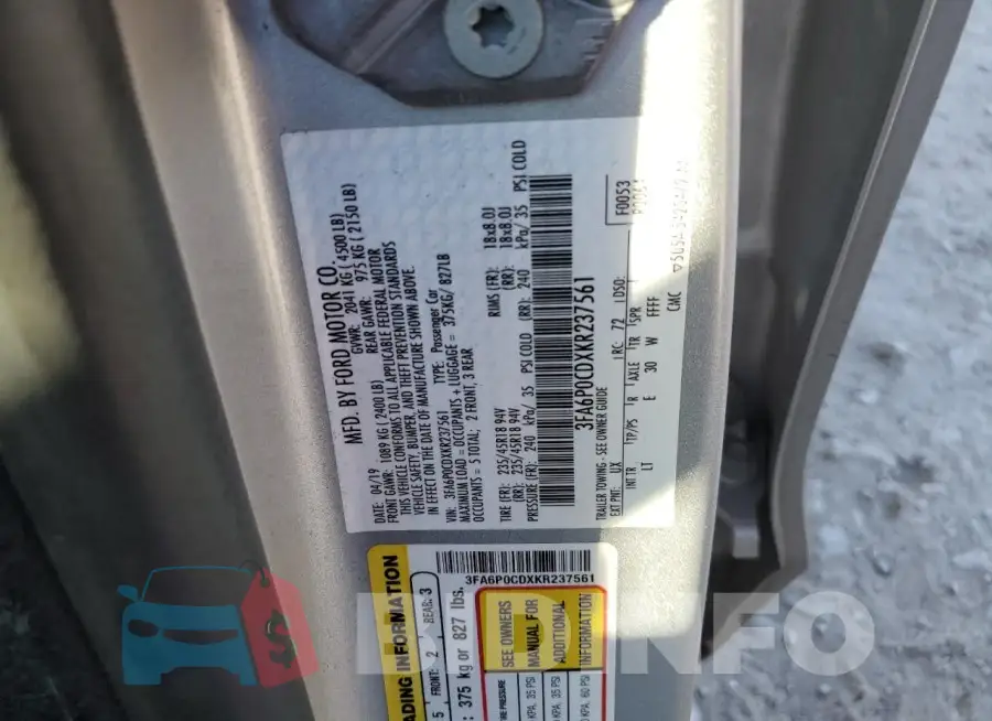 3FA6P0CDXKR237561 Photo# 12