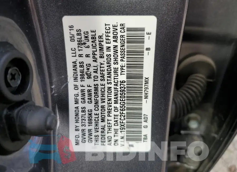 19XFC2F65GE059376 Photo# 12