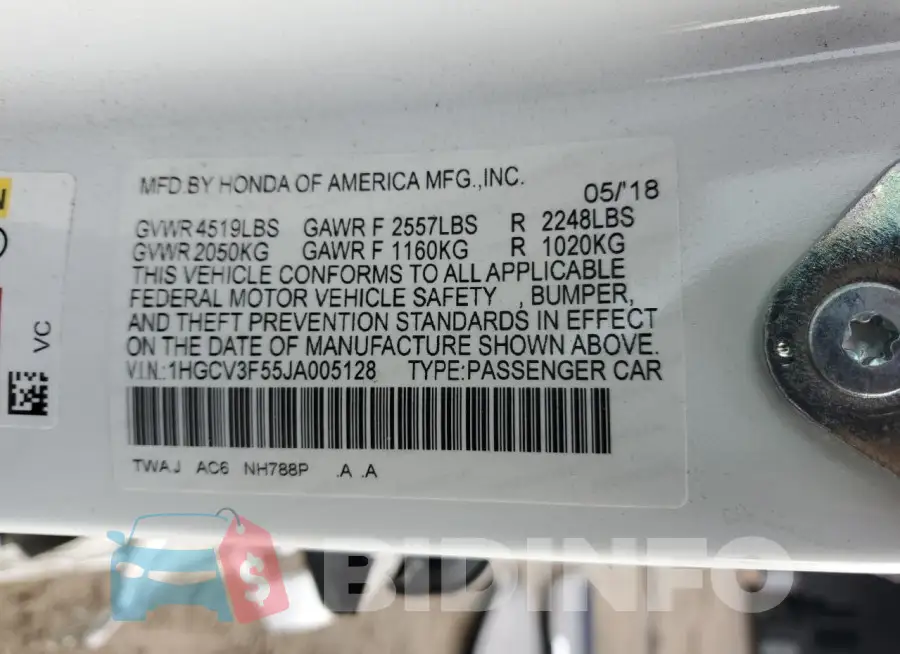 1HGCV3F55JA005128 Photo# 13
