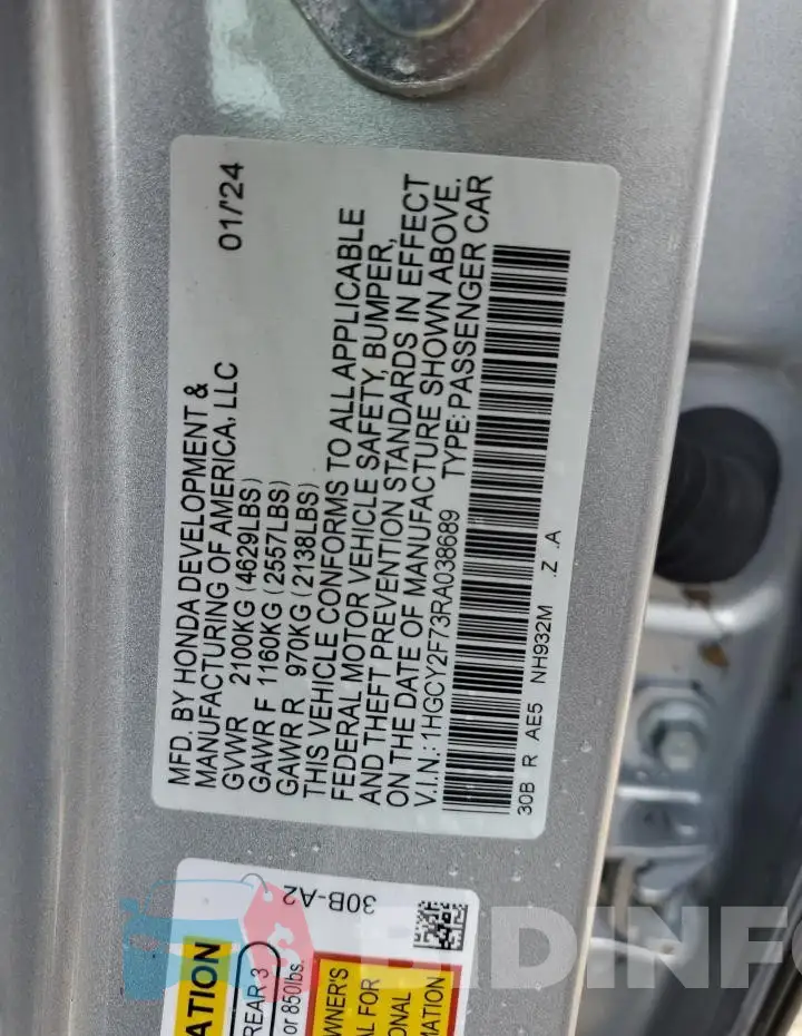 1HGCY2F73RA038689 Photo# 13