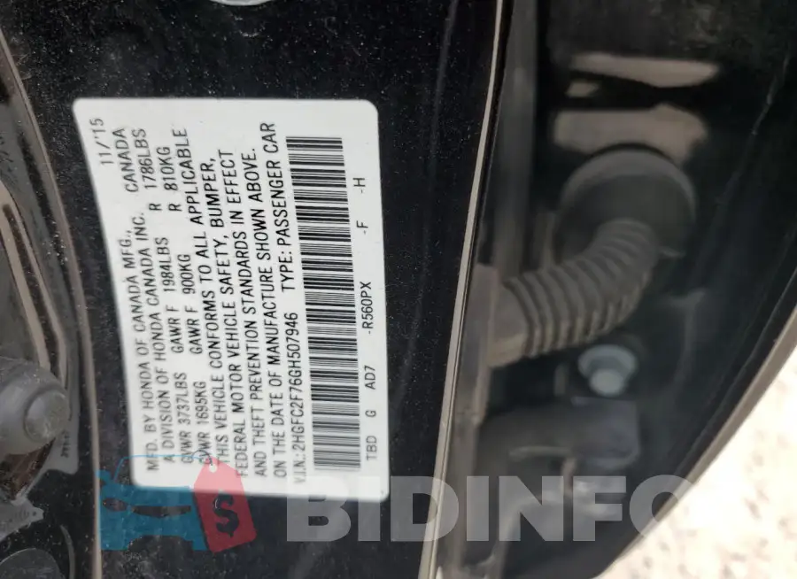 2HGFC2F76GH507946 Photo# 12