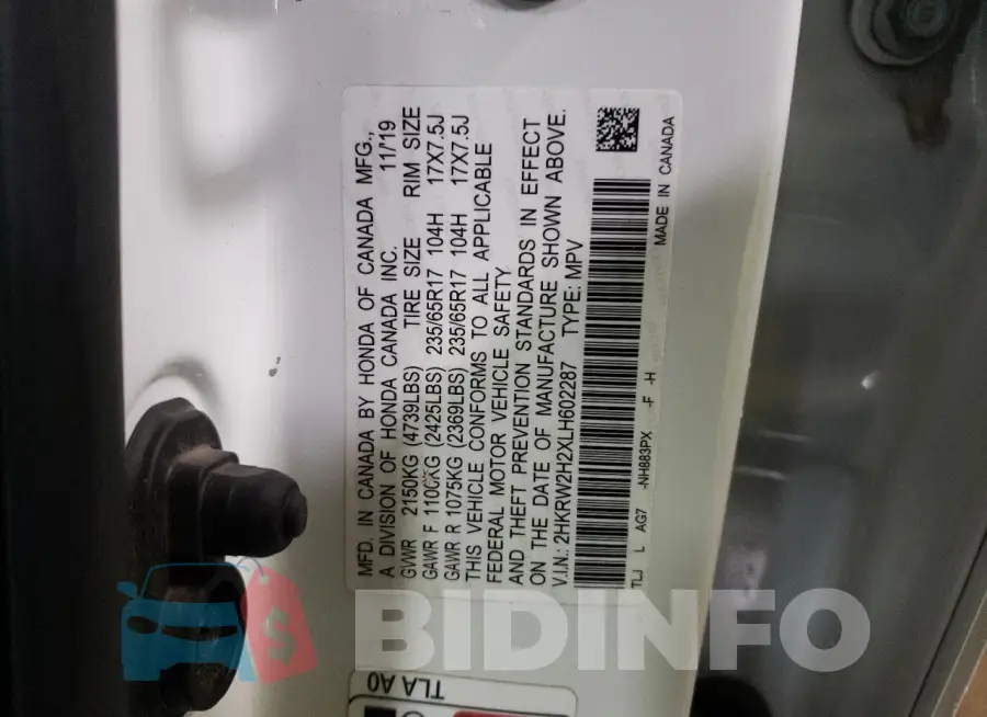 2HKRW2H2XLH602287 Photo# 12