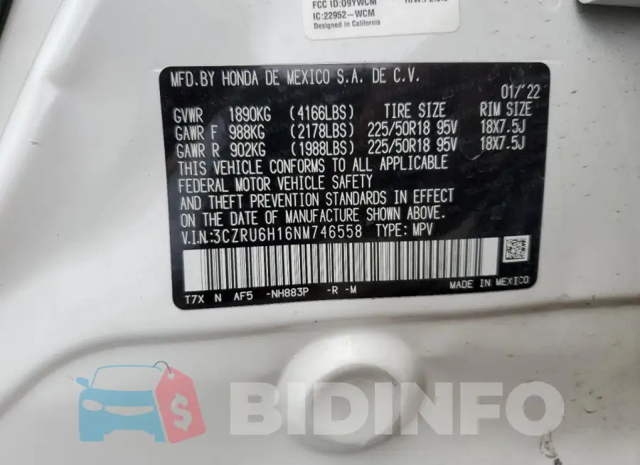 3CZRU6H16NM746558 Photo# 12