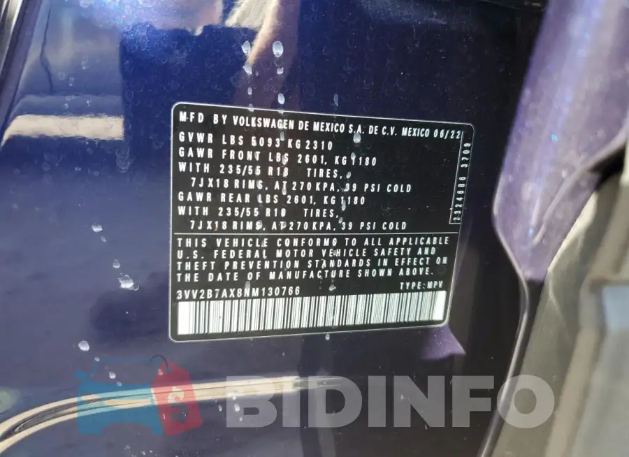 3VV2B7AX8NM130766 Photo# 13