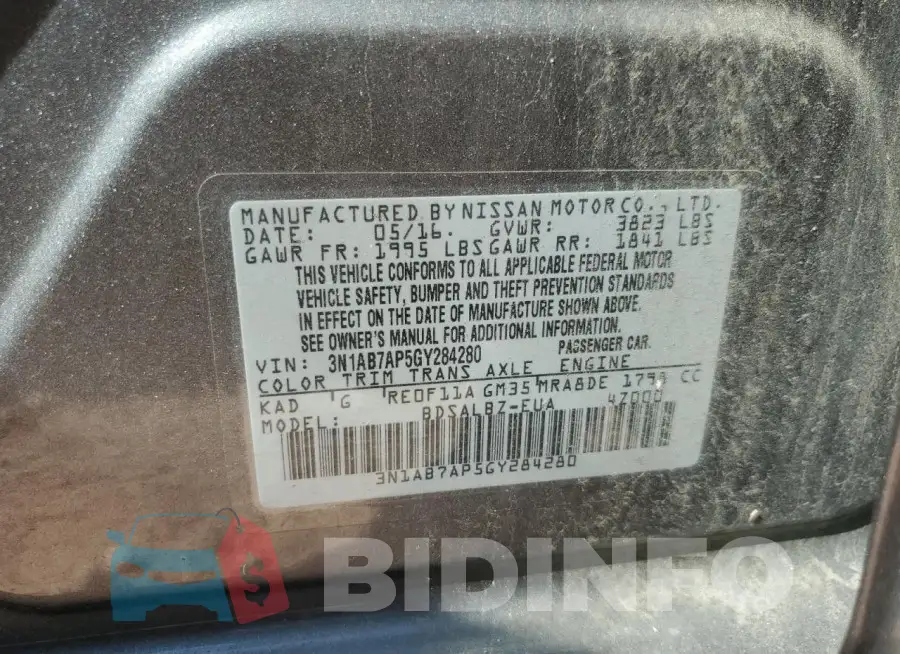 3N1AB7AP5GY284280 Photo# 12
