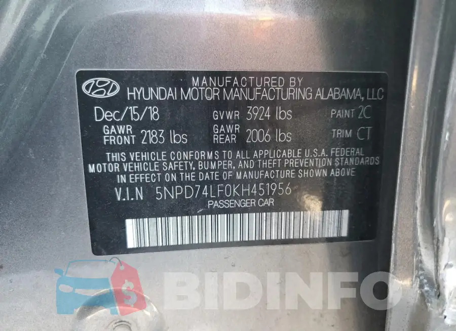 5NPD74LF0KH451956 Photo# 12