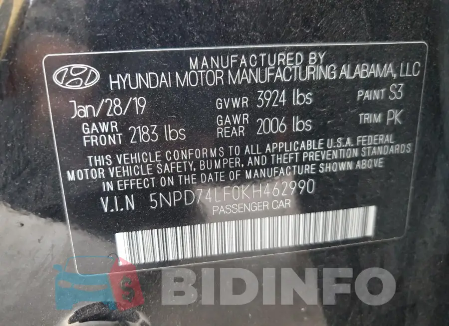 5NPD74LF0KH462990 Photo# 12