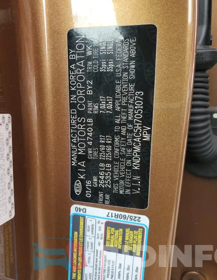 KNDPMCAC5H7051073 Photo# 13