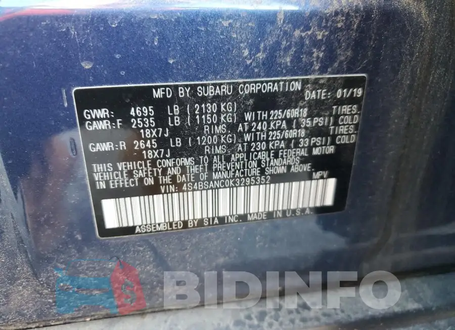 4S4BSANC0K3295352 Photo# 10