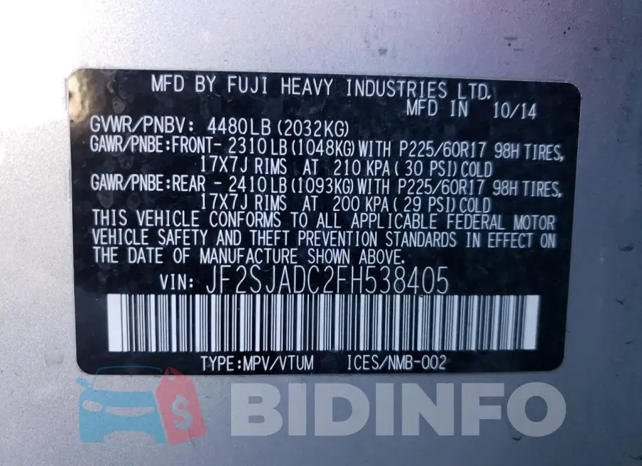 JF2SJADC2FH538405 Photo# 14