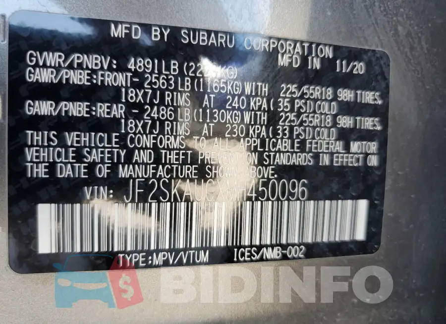 JF2SKAUCXMH450096 Photo# 13