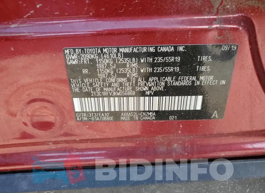 2T3C1RFV3KW056868 Photo# 13