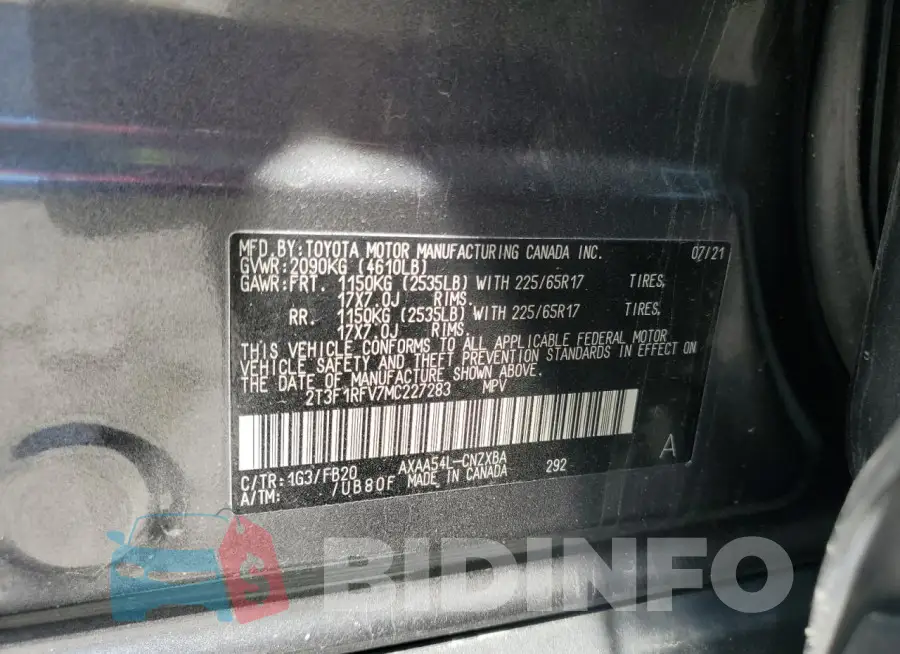 2T3F1RFV7MC227283 Photo# 13