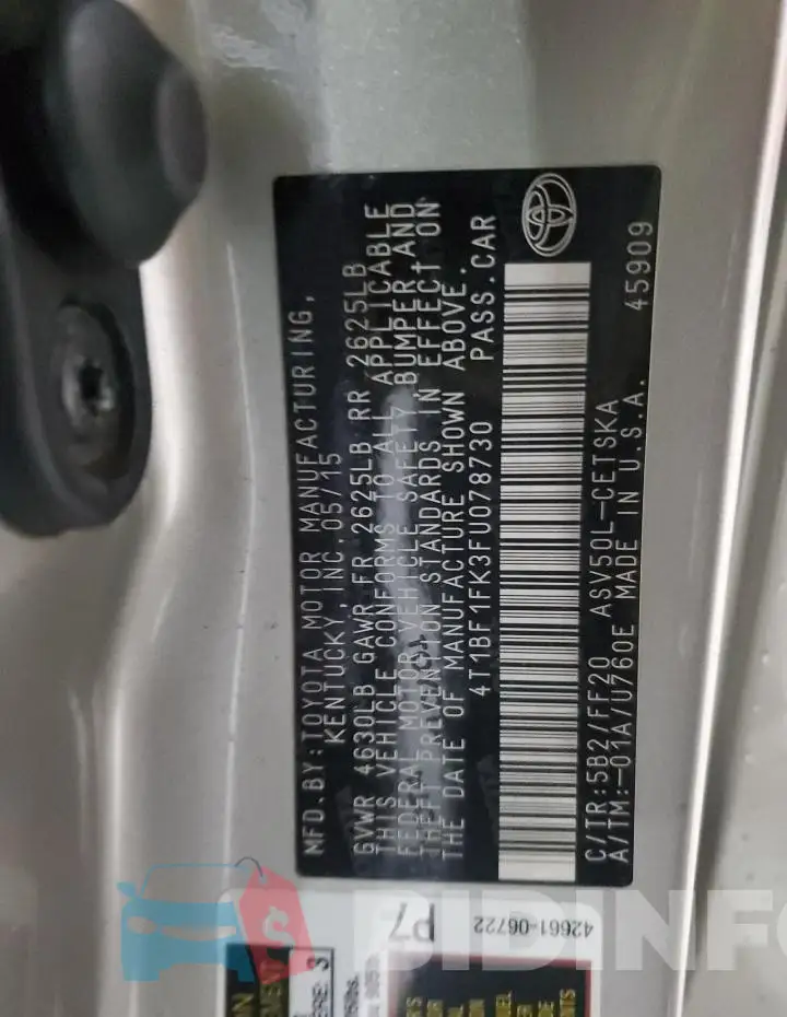 4T1BF1FK3FU078730 Photo# 13