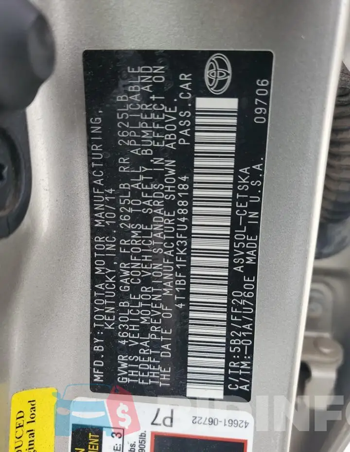 4T1BF1FK3FU488184 Photo# 12