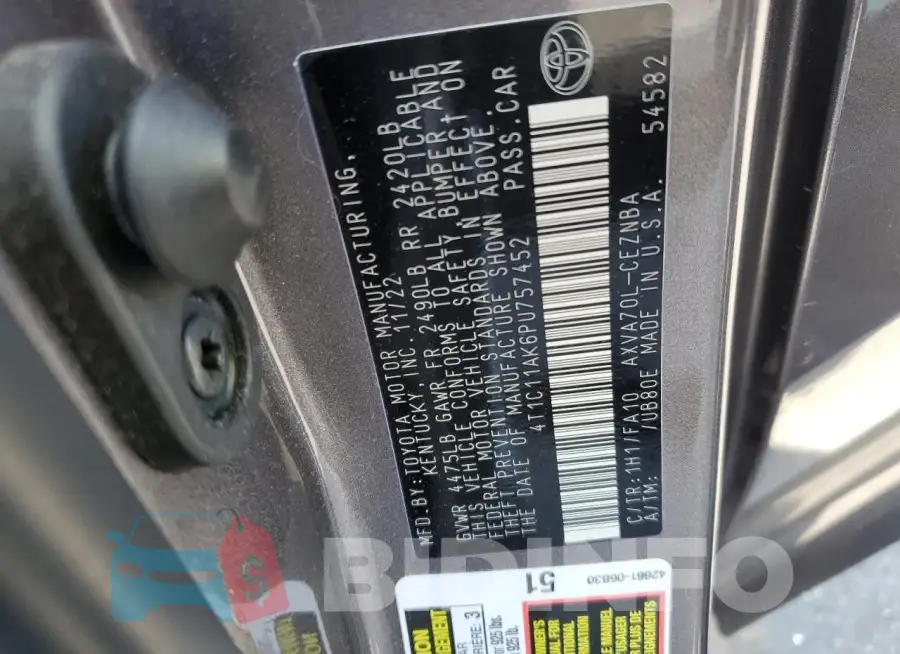 4T1C11AK6PU757452 Photo# 13