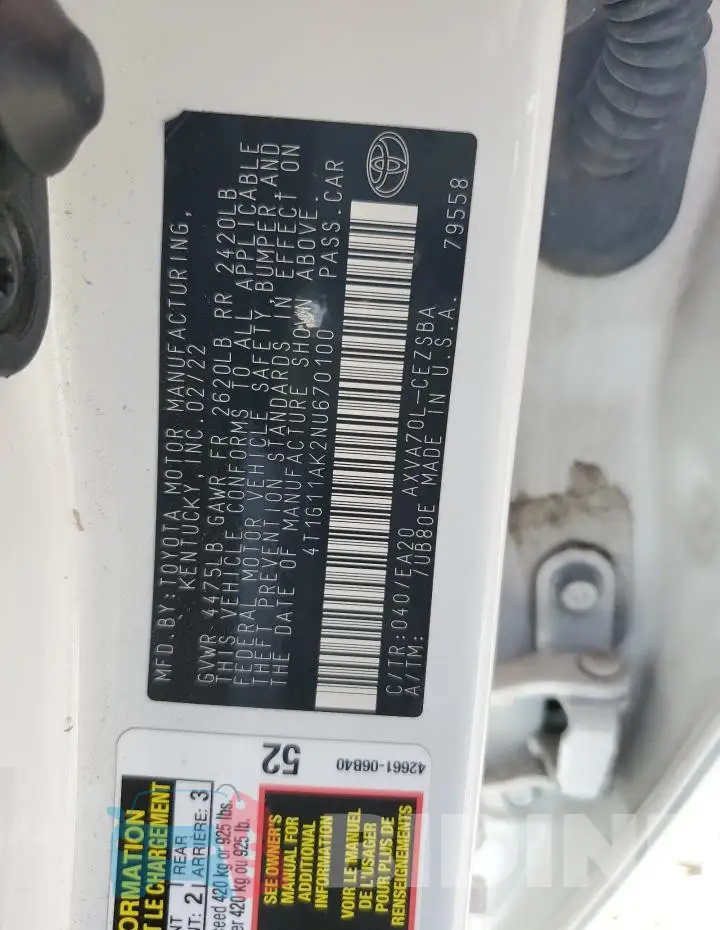 4T1G11AK2NU670100 Photo# 12