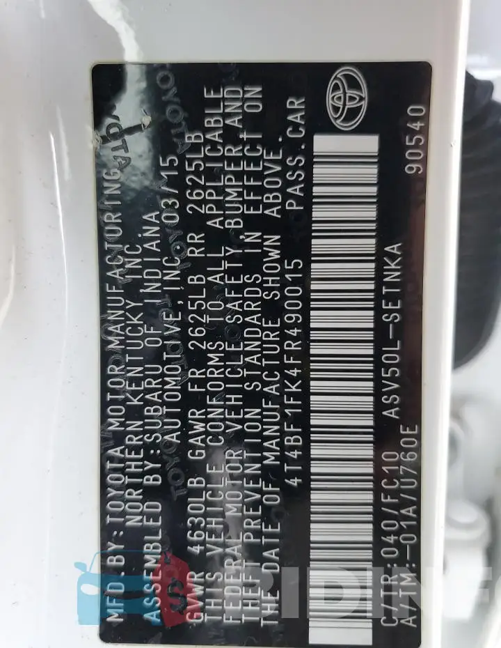 4T4BF1FK4FR490015 Photo# 12