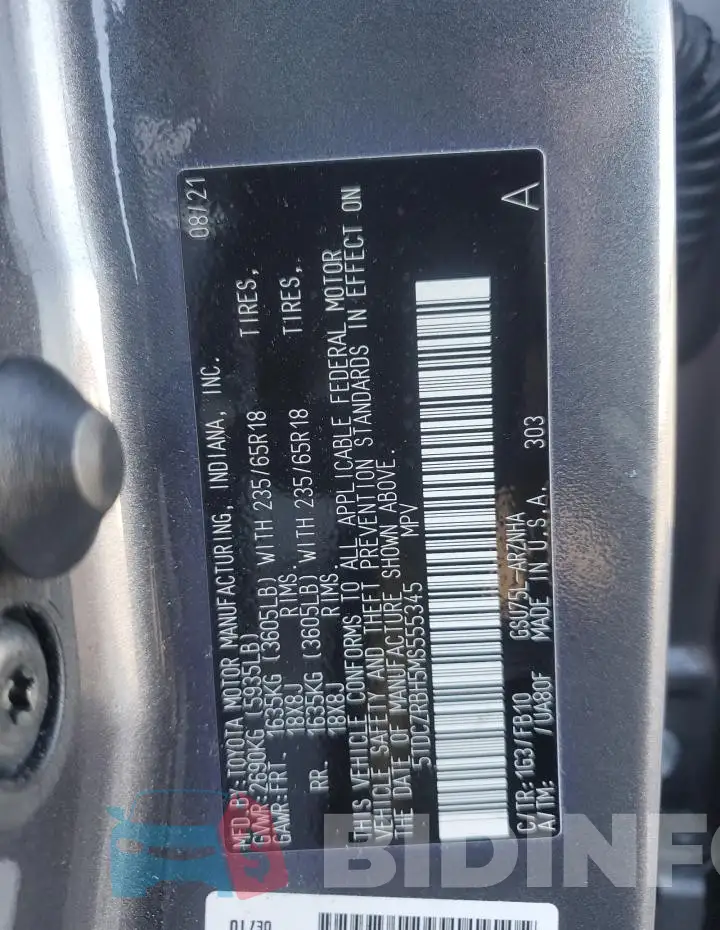5TDCZRBH5MS555345 Photo# 14
