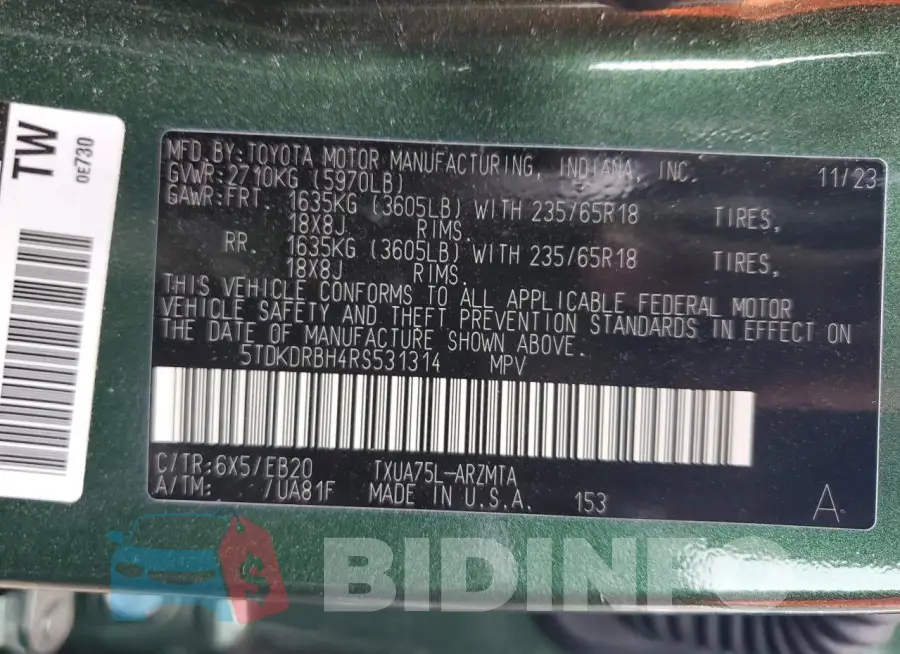 5TDKDRBH4RS531314 Photo# 13