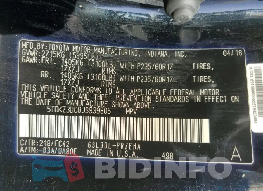 5TDKZ3DC8JS939805 Photo# 14