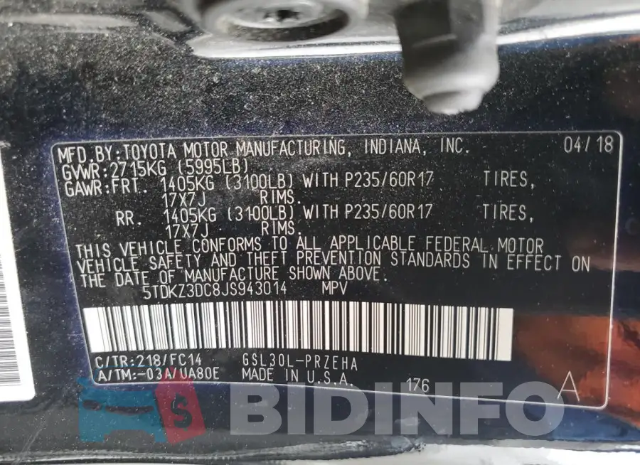 5TDKZ3DC8JS943014 Photo# 13