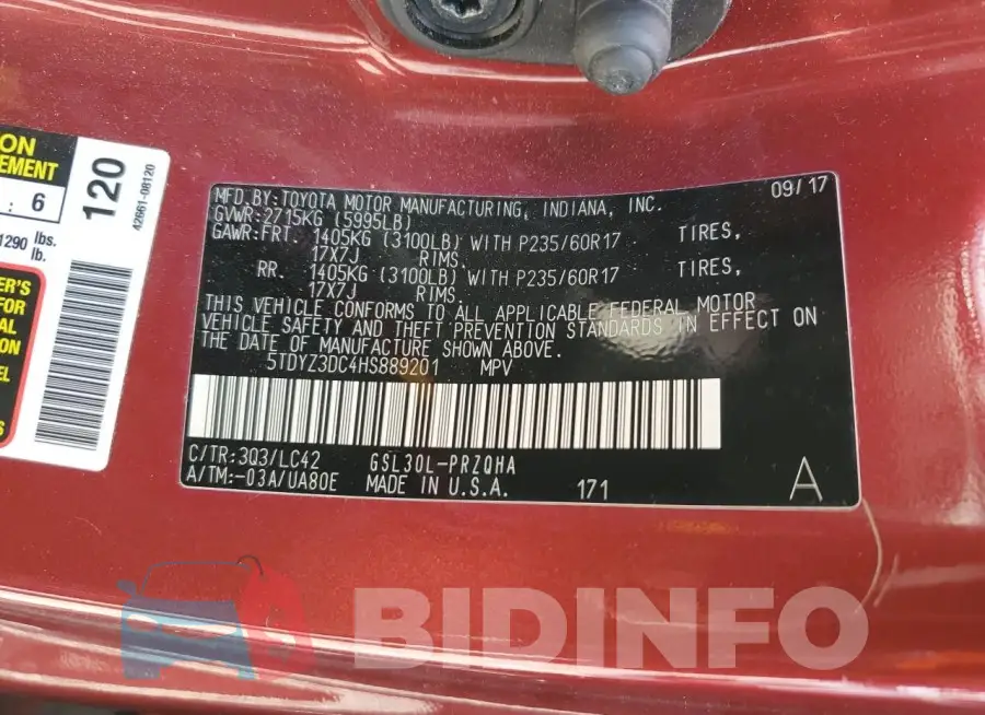 5TDYZ3DC4HS889201 Photo# 14