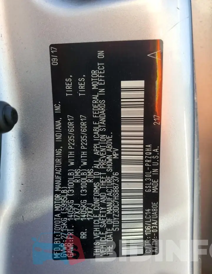 5TDYZ3DC7HS887376 Photo# 14