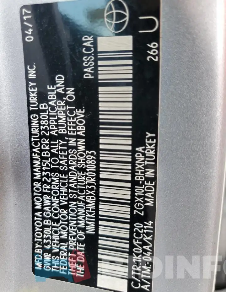 NMTKHMBX3JR010893 Photo# 13