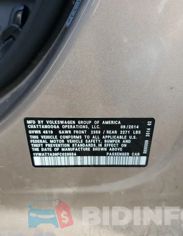1VWAT7A38FC029554 Photo# 12