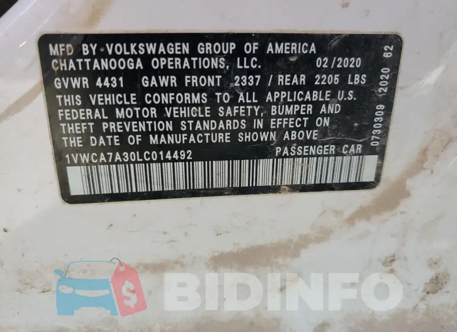 1VWCA7A30LC014492 Photo# 12