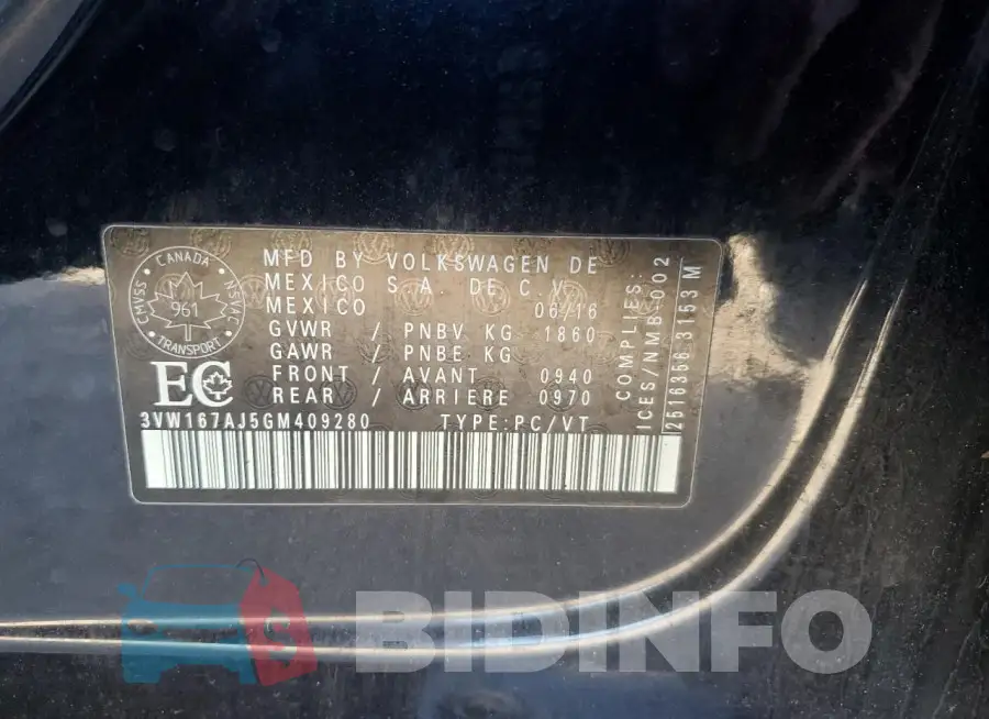 3VW167AJ5GM409280 Photo# 12