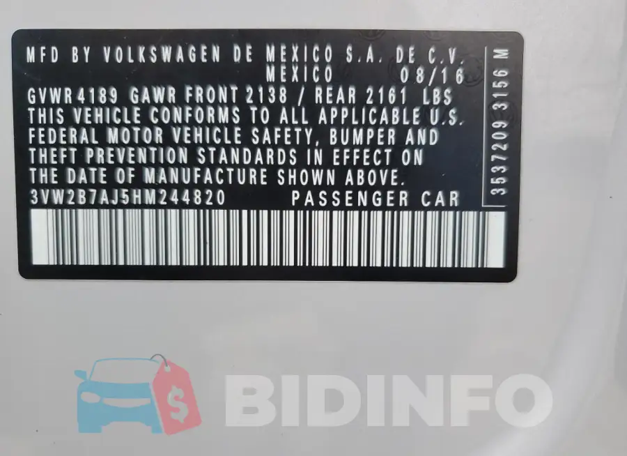 3VW2B7AJ5HM244820 Photo# 12