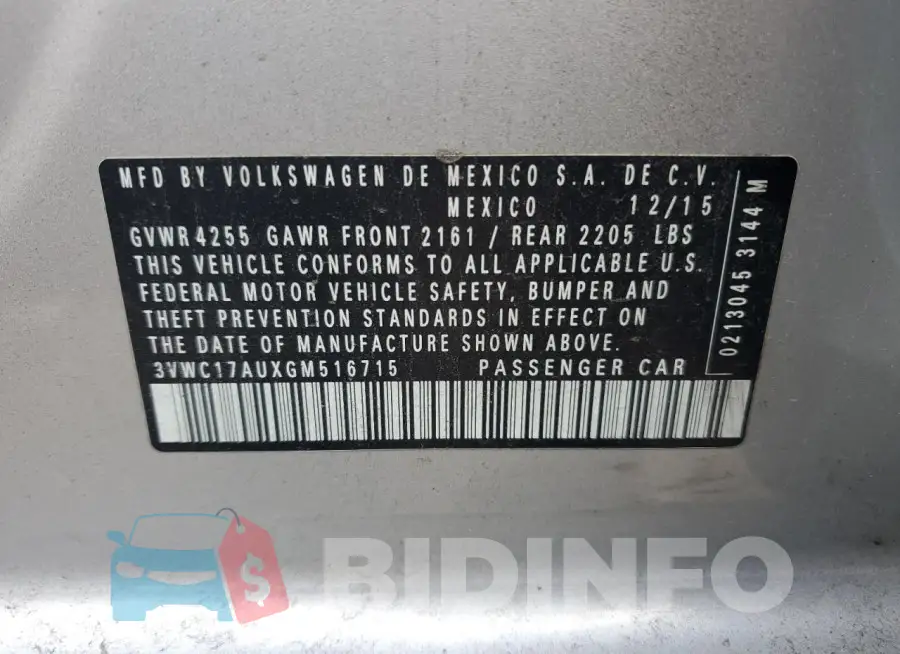 3VWC17AUXGM516715 Photo# 12
